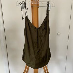 Dark army green reformation silk tie top
